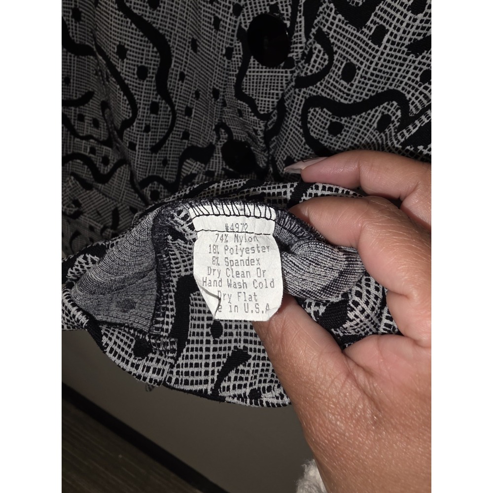 Andria Lieu Collection Black White Abstract Print Button Front Jacket Top Size L - Picture 6 of 7